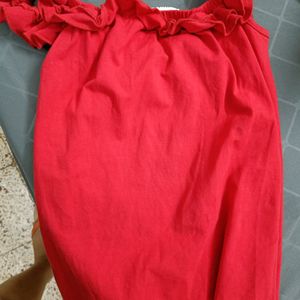 A Red Bodycon Off shoulder Dress With Pearls