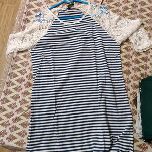 Blue Striped Nightwear Dress For Women