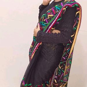 Beautiful Black Net Sari Used Once N Marriage Blou