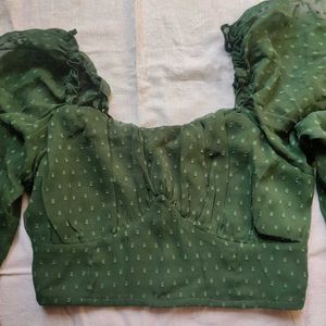 Berrylush Green Smocked Crop Top For Women