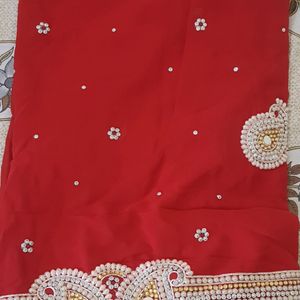 Red Pearl Work Saree