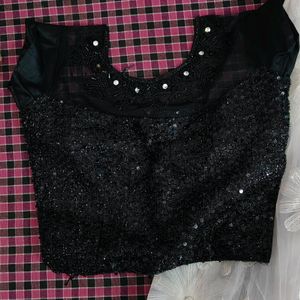 Black And White Crop Top With Net  Dupatta