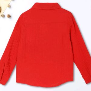 Red Crinkled Cotton Shirt For Kids Boys