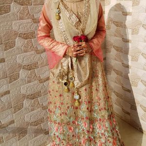 Pink Golden Ethnic Gown Wedding & Festive Wear