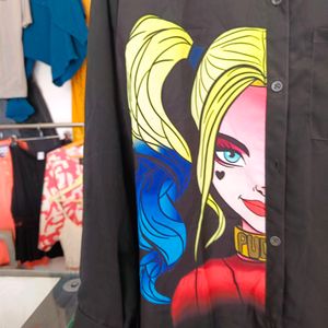 BLACK LONG SHIRT WITH HARLEY QUINN PRINT