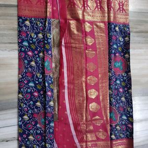 Navy Blue Dola Foil Saree (Nandhi Design)