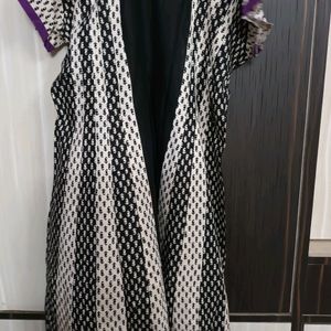 White Black With Purple Embroidery Anarkali