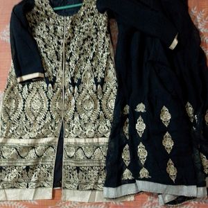 Black Embroidered Kurta With Sharara