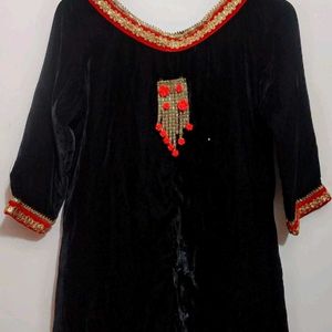 Black Velvet Party Wear Kurti For 34 Bust