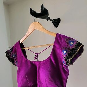 NEON PURPLE VELVET PADDED DESIGNER BLOUSE