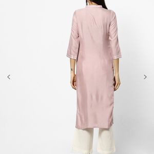 W Printed Straight Kurta With Embroidered Yoke