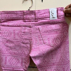 Abstract Printed Pink Cotton Jeans