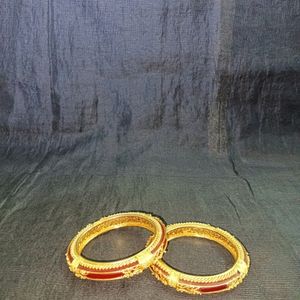 Gold Plated Red Pola Bangle, 1 Pair