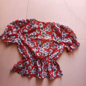 Red Floral Peplum Top