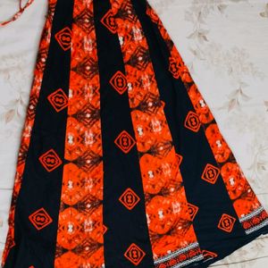 Printed Flared Lehenga Black And Orange