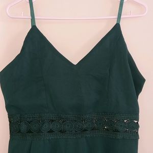 Green Noodle Strip Skater Dress Lace On Waist