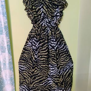 Zebra Printed Butterfly Sleeved Long Dress