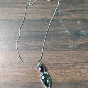 SALE Silver Replica Purple Stone Chain Pendant