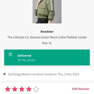 Women Green Mock Collar Padded Jacket 🧥💚