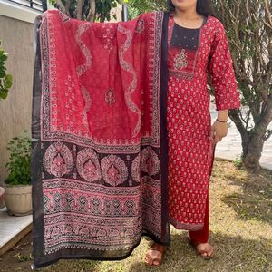 Pure Cotton Kurti & Pant With Dupatta (3pcs)