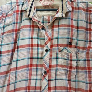 White Full Shirt With Red And Blue Checks Size