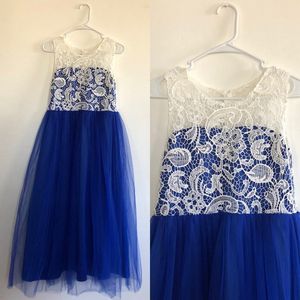 Vintage Blue White Tulle Gown Party Dress