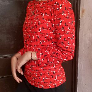 Red Printed Top Tshirt