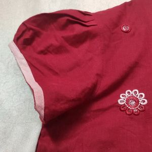 Maroon Embroidered Short Kurti