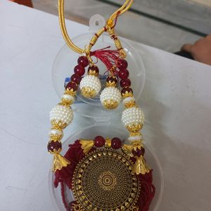 Red And White Beads Set With Earrings