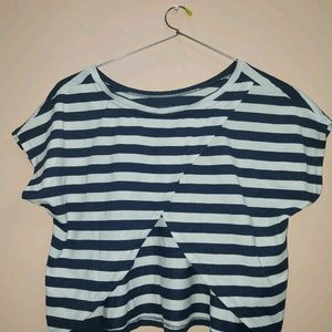 Blue White Striped Crop Top