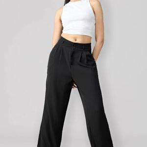 Classic Pleated Wide Leg Korean Pants - Black