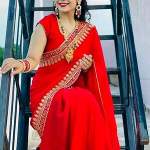 Designer Red Saree