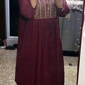 Maroon Anarkali Kurthi Set