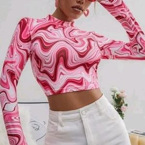 Pink Women Multicolour Crop Top