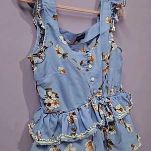 Blue Floral Cinched Waist Top