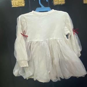 Beautiful Off White Frock With Big Red Colour Bow