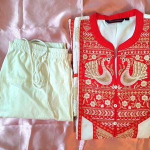 NEW OFF WHITE & RED COMBINATION KURTI WITH LAGGING