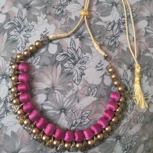 Silk Thread Necklace Rose Colour