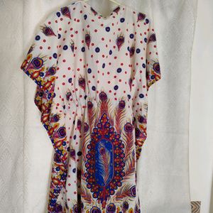 Women's Peacock Feather Print V-neck Kaftan Top