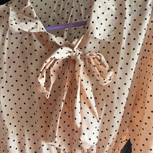 Polka Dots Peach Dress With Tie