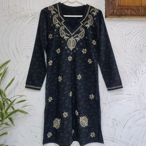 Charcoal Black Embroidered Kurta