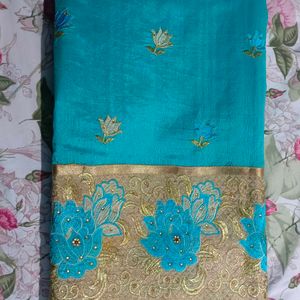 Sky Colour Gorgette Saree