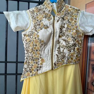 White N Yellow Lehenga Choli Wid Dupatta