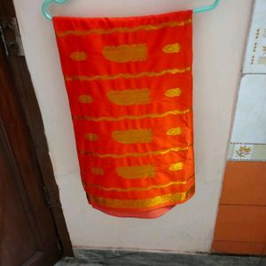 Orange Silk Saree with  Zari work