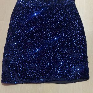 Blue Sequin Velvet Skirt