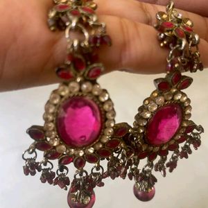 Beautiful Magenta / Pink Stone Studded Earrings