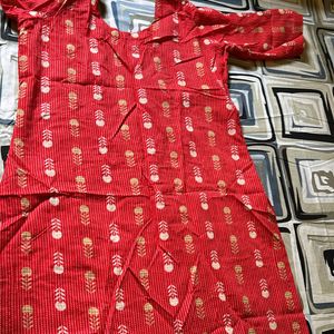 STRAIGHT PURE COTTON KURTA RED NEW