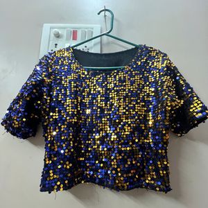 Royal blue & Yellow Full Body Sequin Crop Top