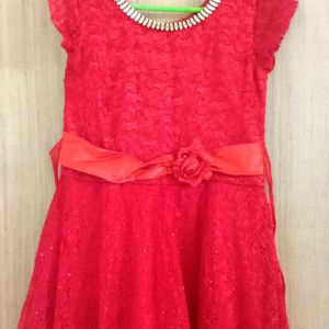 Red Colour Festive Style Dress Of Net