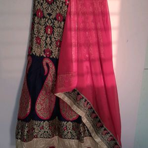 Red And Blue Lahenda Designer Blouse With Dupatta